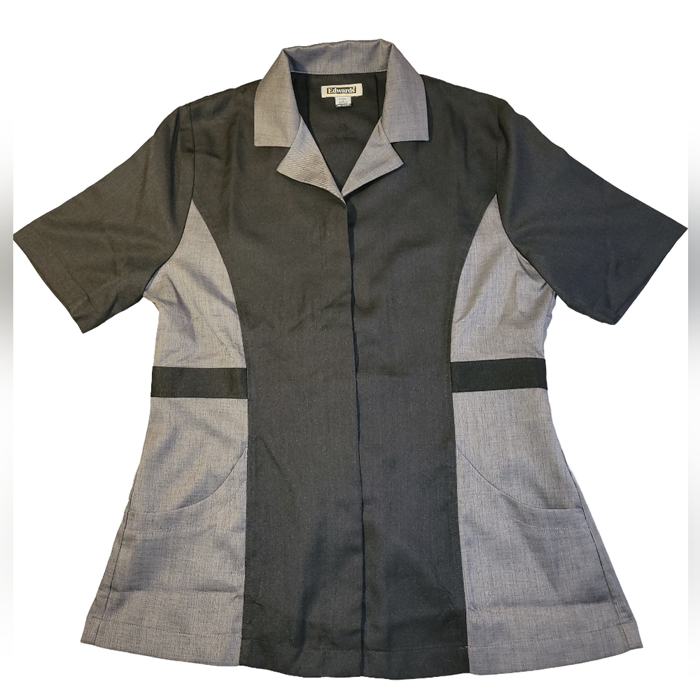 Edwards Medical/Housekeeping Tunic/Scrub Top Black & Charcoal Zip Front Small